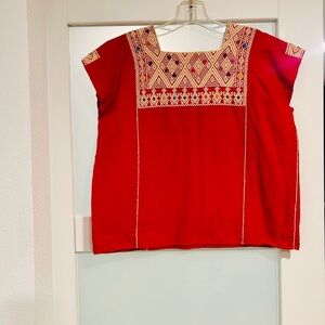 Embroidered Red Women's Top